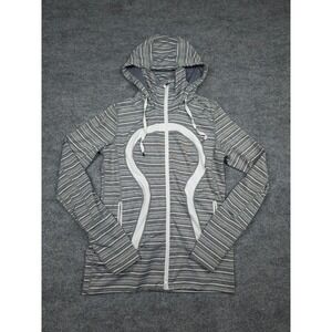 Lululemon In Stride Jacket Womens 8 Gray Striped White Full Zip Pockets